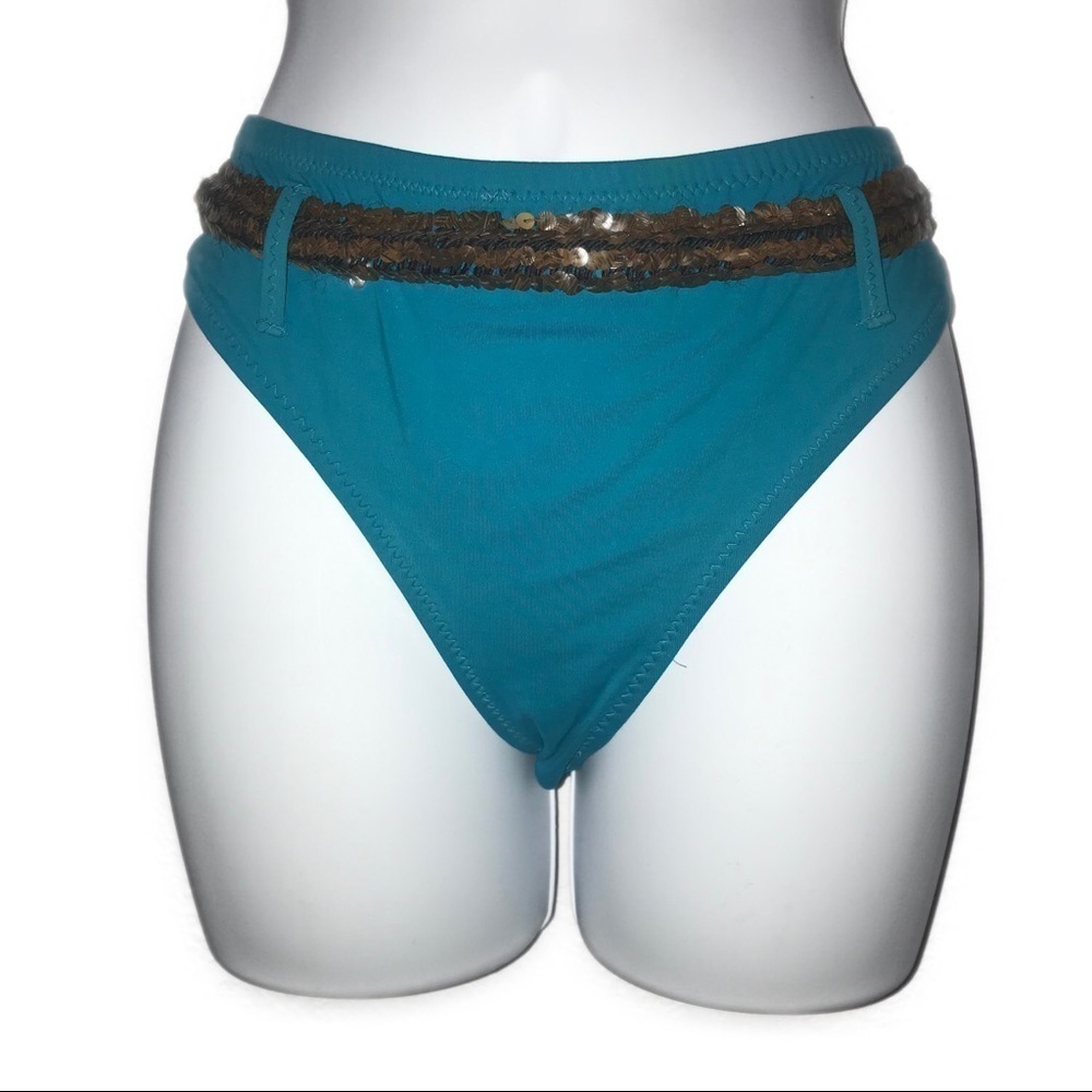 Becca by Rebecca Virtue Sequin Bikini Bottom Swimsuit L Blue